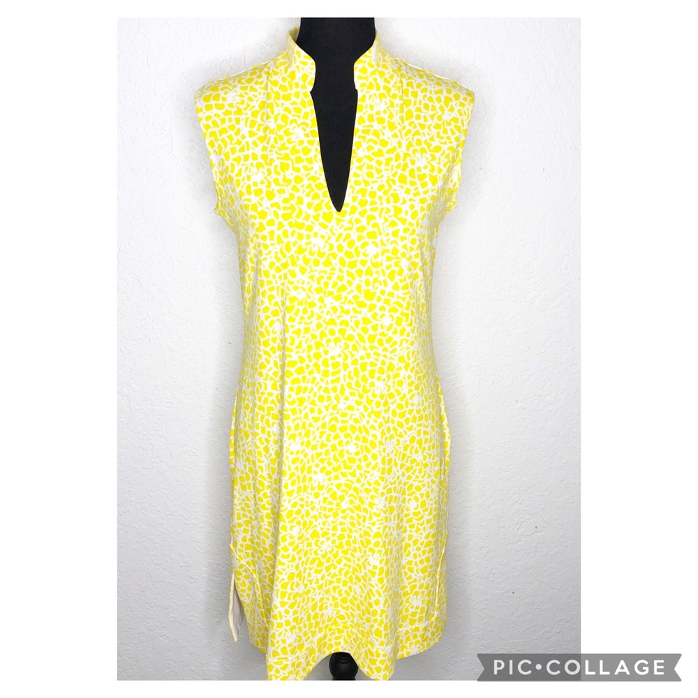 Jude Connally yellow white floral geometric sleeveless dress size Medium